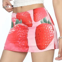 Skirts*Boogzel Clothing Strawberry Print Y2K Mini Skirt Red/pink