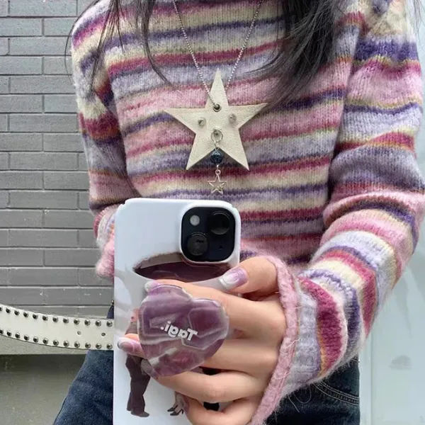 Striped Sweaters|Sweaters*Boogzel Clothing Striped Turtleneck Sweater Pink