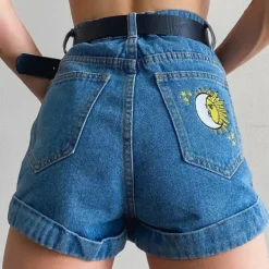 Shorts*Boogzel Clothing Sun & Moon Embroidered Shorts Blue