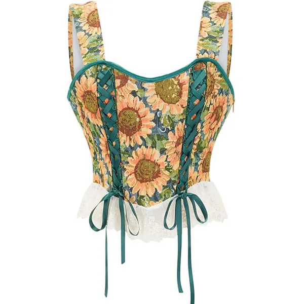 Corset Tops*Boogzel Clothing Sunflowers Corset Top Green/yellow