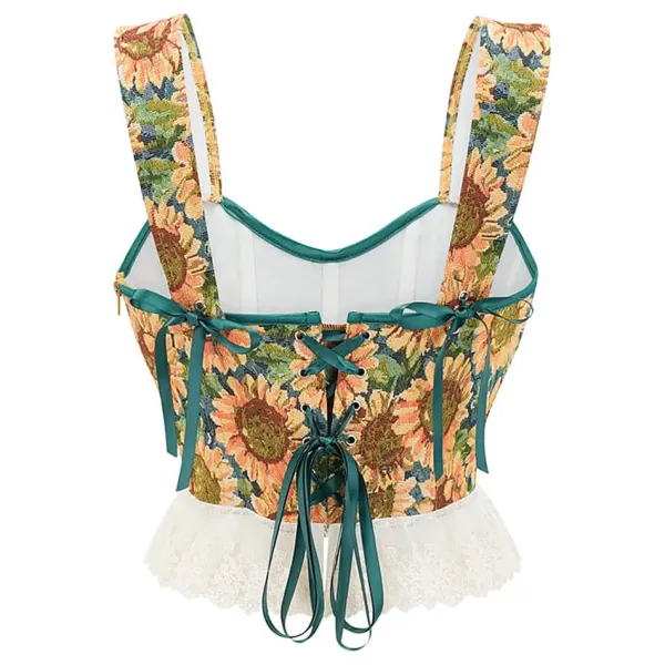 Corset Tops*Boogzel Clothing Sunflowers Corset Top Green/yellow