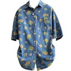 Mens*Boogzel Clothing Sunflowers Denim Shirt Blue