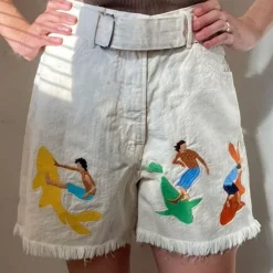 Shorts*Boogzel Clothing Surfing And Sharks Embroidery Shorts White