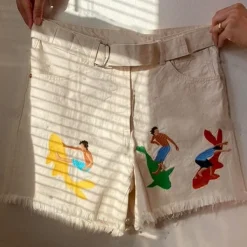 Shorts*Boogzel Clothing Surfing And Sharks Embroidery Shorts White