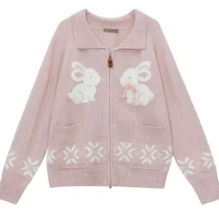 Sweaters*Boogzel Clothing Sweet Attitude Bunny Zip Up Cardigan Pink