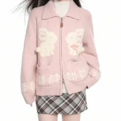 Sweaters*Boogzel Clothing Sweet Attitude Bunny Zip Up Cardigan Pink