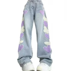 Jeans*Boogzel Clothing Sweet Attitude Heart Patch Wide-Leg Jeans Blue