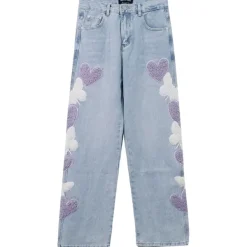 Jeans*Boogzel Clothing Sweet Attitude Heart Patch Wide-Leg Jeans Blue