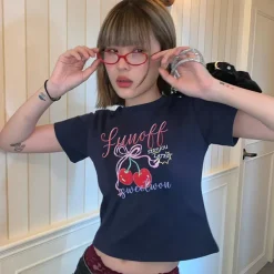 Y2K Tops|Aesthetic T-Shirts & Graphic Tees*Boogzel Clothing Sweet Cherry Crop Top DarkBlue