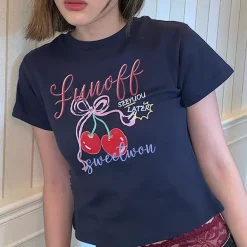 Y2K Tops|Aesthetic T-Shirts & Graphic Tees*Boogzel Clothing Sweet Cherry Crop Top DarkBlue