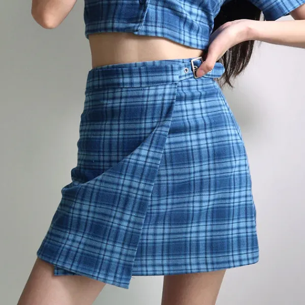 Skirts*Boogzel Clothing Sweet Dress Code Plaid Skirt Blue