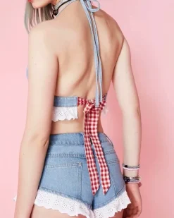 Dresses & Rompers|Shorts*Boogzel Clothing Sweet Ruffle Top & Denim Shorts Co-Ord Blue