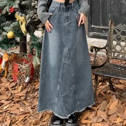 Skirts*Boogzel Clothing Teen Craft Denim Long Skirt Blue