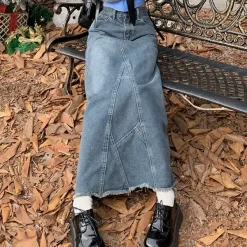 Skirts*Boogzel Clothing Teen Craft Denim Long Skirt Blue