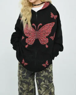 Hoodies*Boogzel Clothing Teen Spirit Grunge Butterfly Hoodie Black/red