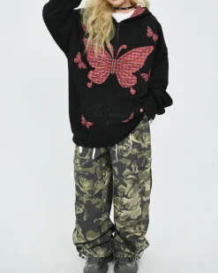 Hoodies*Boogzel Clothing Teen Spirit Grunge Butterfly Hoodie Black/red