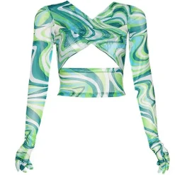 Long Sleeve Tops*Boogzel Clothing Teenage Crush Gloved Long Sleeve Top Green
