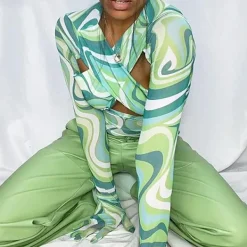 Long Sleeve Tops*Boogzel Clothing Teenage Crush Gloved Long Sleeve Top Green