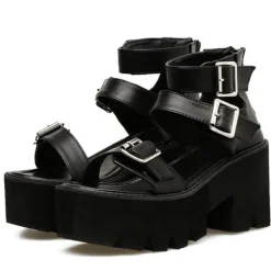 Classics|Sandals / Mary Janes*Boogzel Clothing Triple Buckle Platform Sandals Black