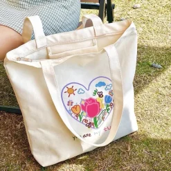 Bags & Purses*Boogzel Clothing Tulip Embroidery Aesthetic Tote Bag White/pink