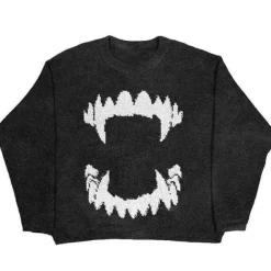 Sweaters*Boogzel Clothing Vampire Teeth Oversized Sweater DarkGrey