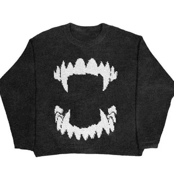 Sweaters*Boogzel Clothing Vampire Teeth Oversized Sweater DarkGrey