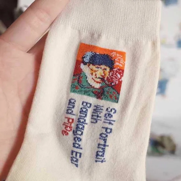 Socks*Boogzel Clothing Van Gogh Self Portrait Socks White