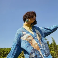 Knit Cardigans*Boogzel Clothing Van Gogh Self-Portrait Knit Cardigan Blue
