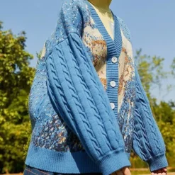 Knit Cardigans*Boogzel Clothing Van Gogh Self-Portrait Knit Cardigan Blue