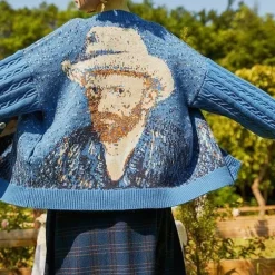 Knit Cardigans*Boogzel Clothing Van Gogh Self-Portrait Knit Cardigan Blue