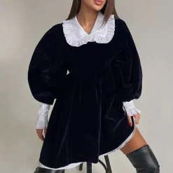 Dresses & Rompers*Boogzel Clothing Velvet Collar Mini Black Dress