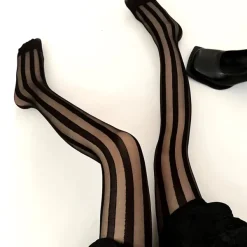 Other*Boogzel Clothing Vertical Stripes Tights Black