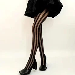 Other*Boogzel Clothing Vertical Stripes Tights Black