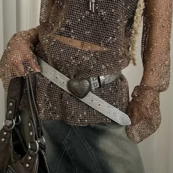 Belts & Chains*Boogzel Clothing Vintage Aesthetic Heart Buckle Belt Silver