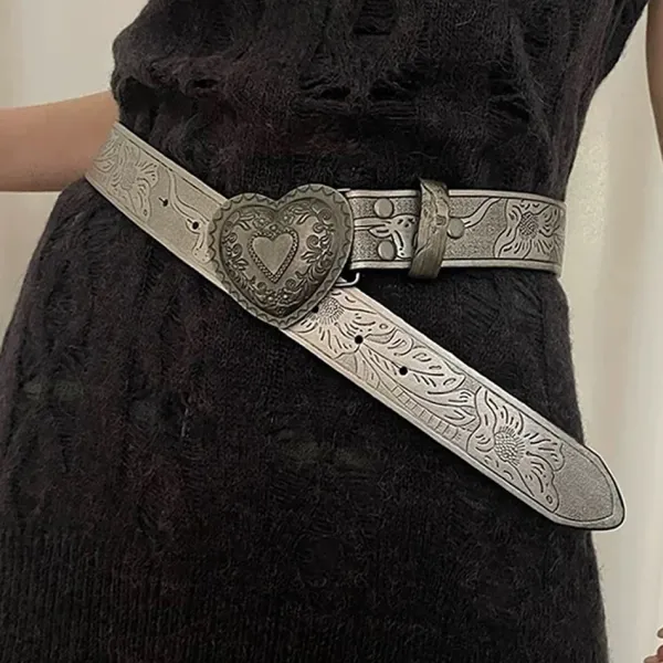 Belts & Chains*Boogzel Clothing Vintage Aesthetic Heart Buckle Belt Silver