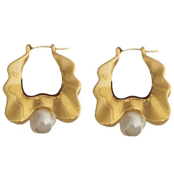 Earrings*Boogzel Clothing Vintage Pearl Wavy Earrings Gold