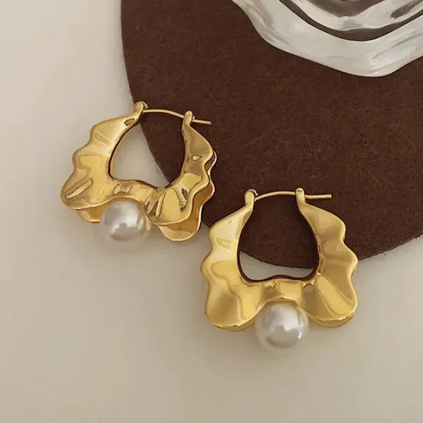 Earrings*Boogzel Clothing Vintage Pearl Wavy Earrings Gold