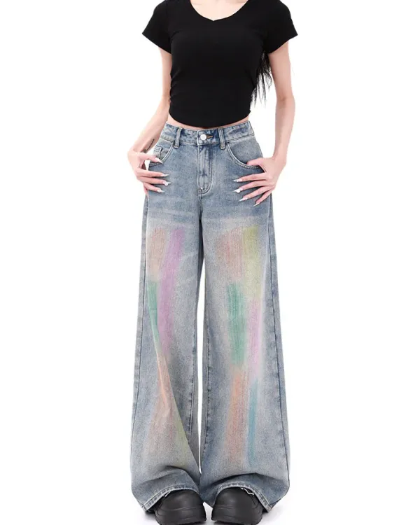 Jeans*Boogzel Clothing Vintage Style Brush Strokes Jeans Blue