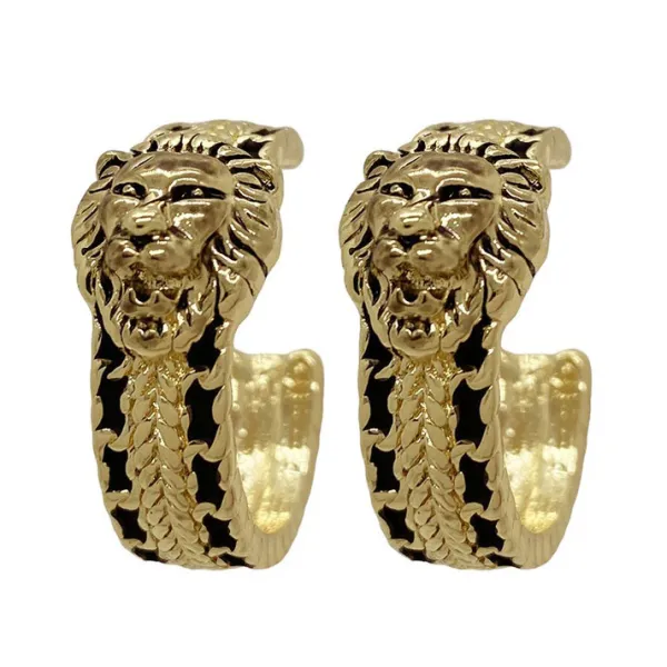 Earrings*Boogzel Clothing Vintage Style Lion Hoop Earrings Gold