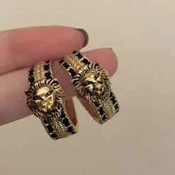 Earrings*Boogzel Clothing Vintage Style Lion Hoop Earrings Gold