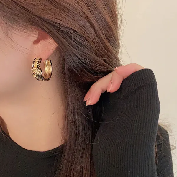 Earrings*Boogzel Clothing Vintage Style Lion Hoop Earrings Gold