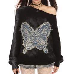 Sweaters*Boogzel Clothing Vintage Wash Butterfly Sweater