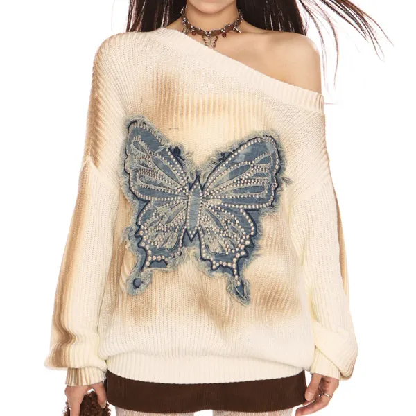 Sweaters*Boogzel Clothing Vintage Wash Butterfly Sweater