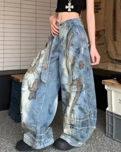 Jeans*Boogzel Clothing Vintage-Style Oversized Sketch Jeans Blue