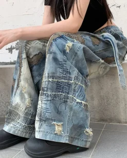 Jeans*Boogzel Clothing Vintage-Style Oversized Sketch Jeans Blue