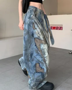 Jeans*Boogzel Clothing Vintage-Style Oversized Sketch Jeans Blue