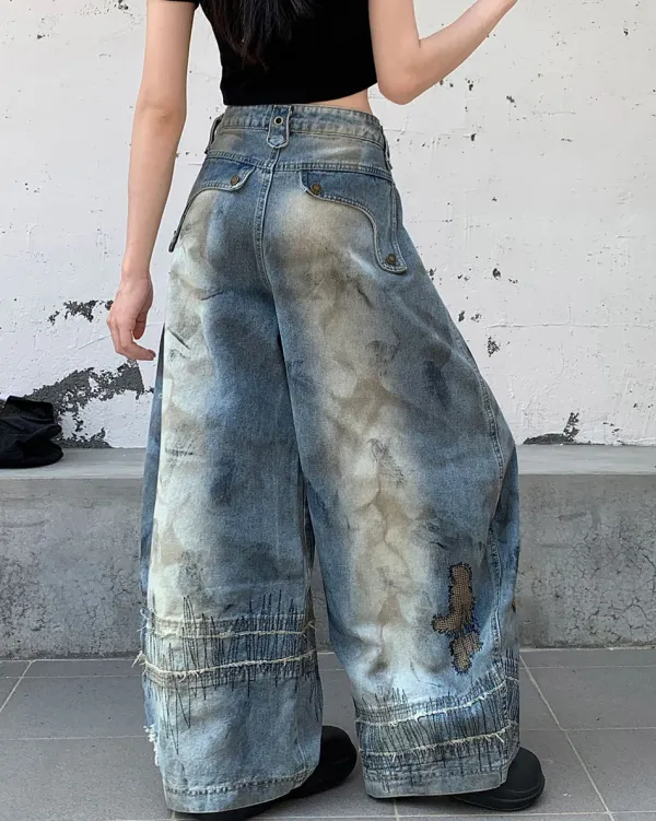 Jeans*Boogzel Clothing Vintage-Style Oversized Sketch Jeans Blue