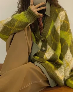 Argyle Sweaters & Vests|Knit Cardigans*Boogzel Clothing Warm Vibes Argyle Cardigan Sweater Green