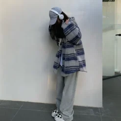 Coats & Jackets*Boogzel Clothing Warm Vibes Plaid Jacket Blue/grey