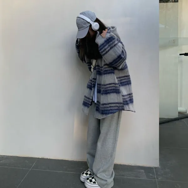 Coats & Jackets*Boogzel Clothing Warm Vibes Plaid Jacket Blue/grey